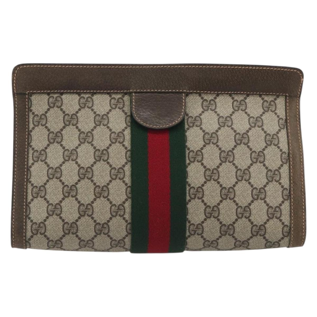GUCCI GG Supreme Clutch Bag PVC Leather Beige 67 014 2125 Auth ep15454