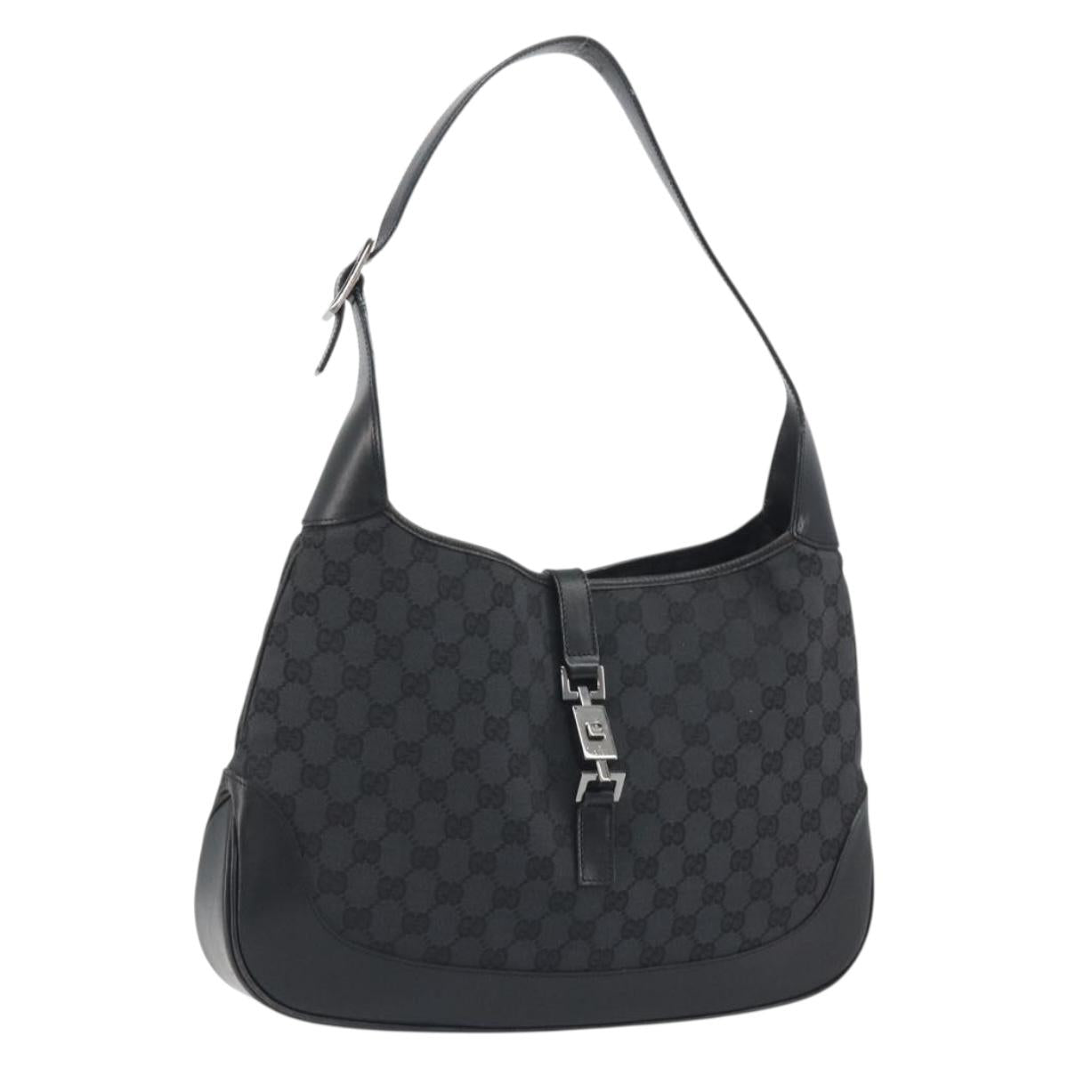 GUCCI GG Canvas Jackie Hand Bag Black Silver 001 3346 Auth ep15456A