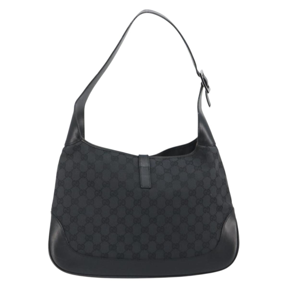 GUCCI GG Canvas Jackie Hand Bag Black Silver 001 3346 Auth ep15456A