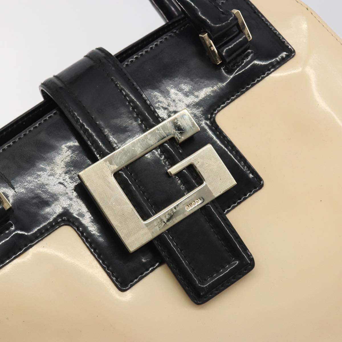 GUCCI Hand Bag Patent Beige Black 002 1103 Auth ep15459