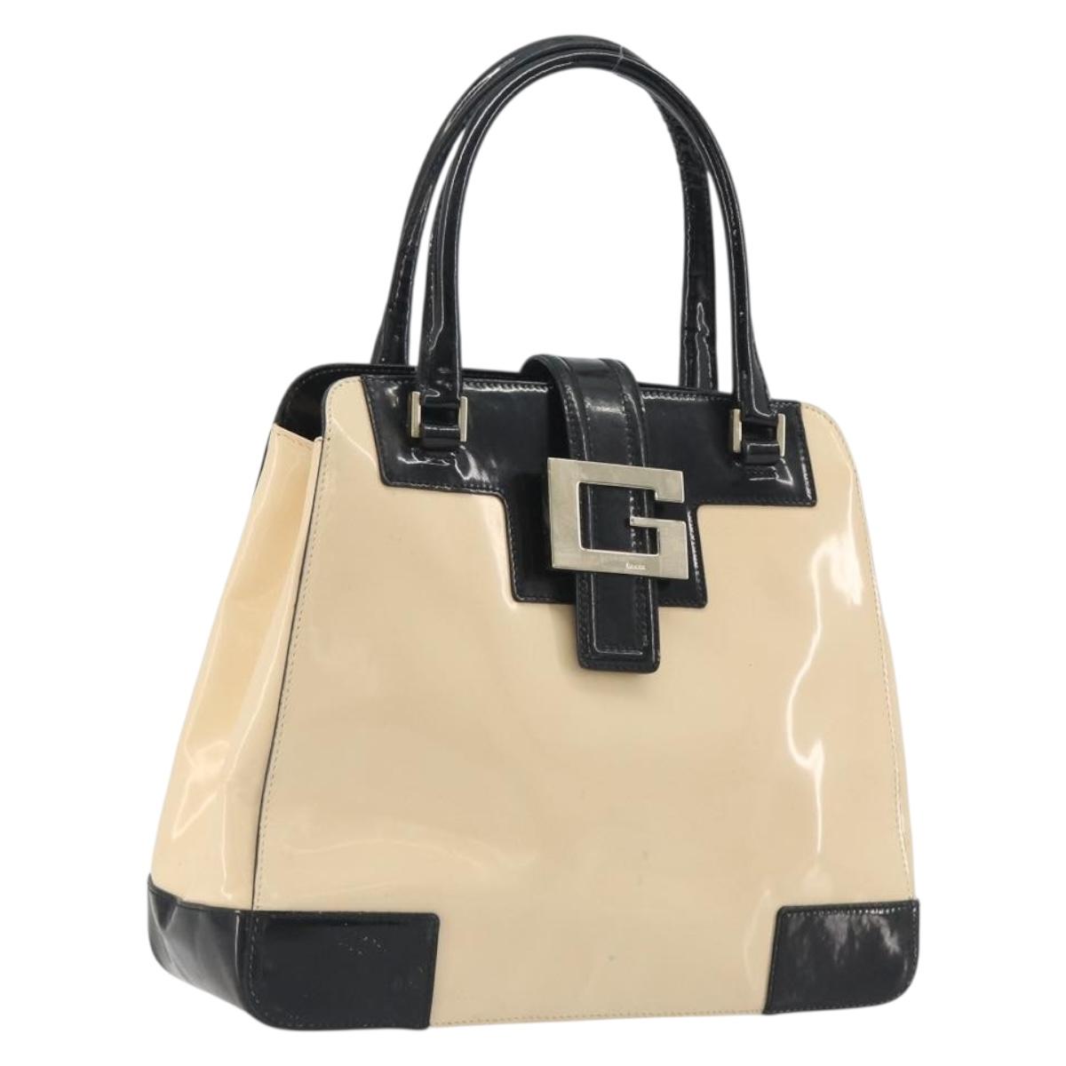 GUCCI Hand Bag Patent Beige Black 002 1103 Auth ep15459