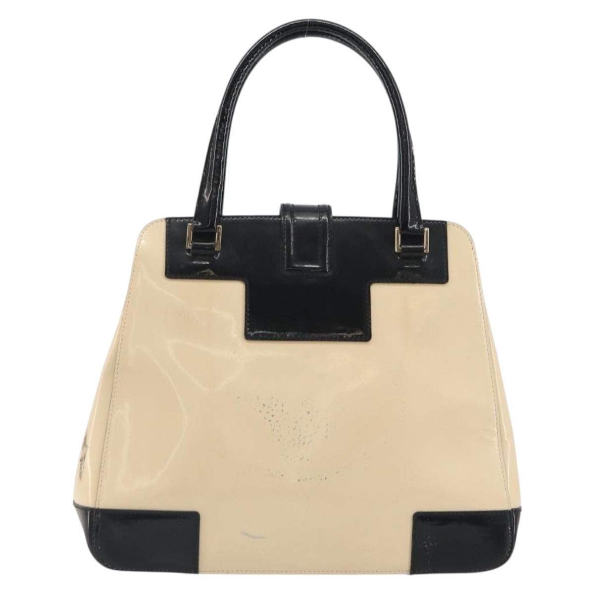 GUCCI Hand Bag Patent Beige Black 002 1103 Auth ep15459