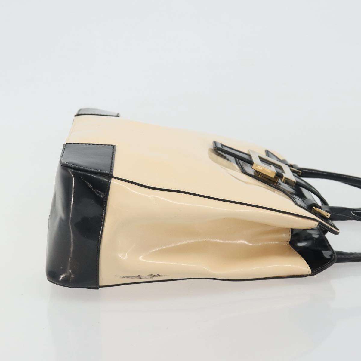 GUCCI Hand Bag Patent Beige Black 002 1103 Auth ep15459