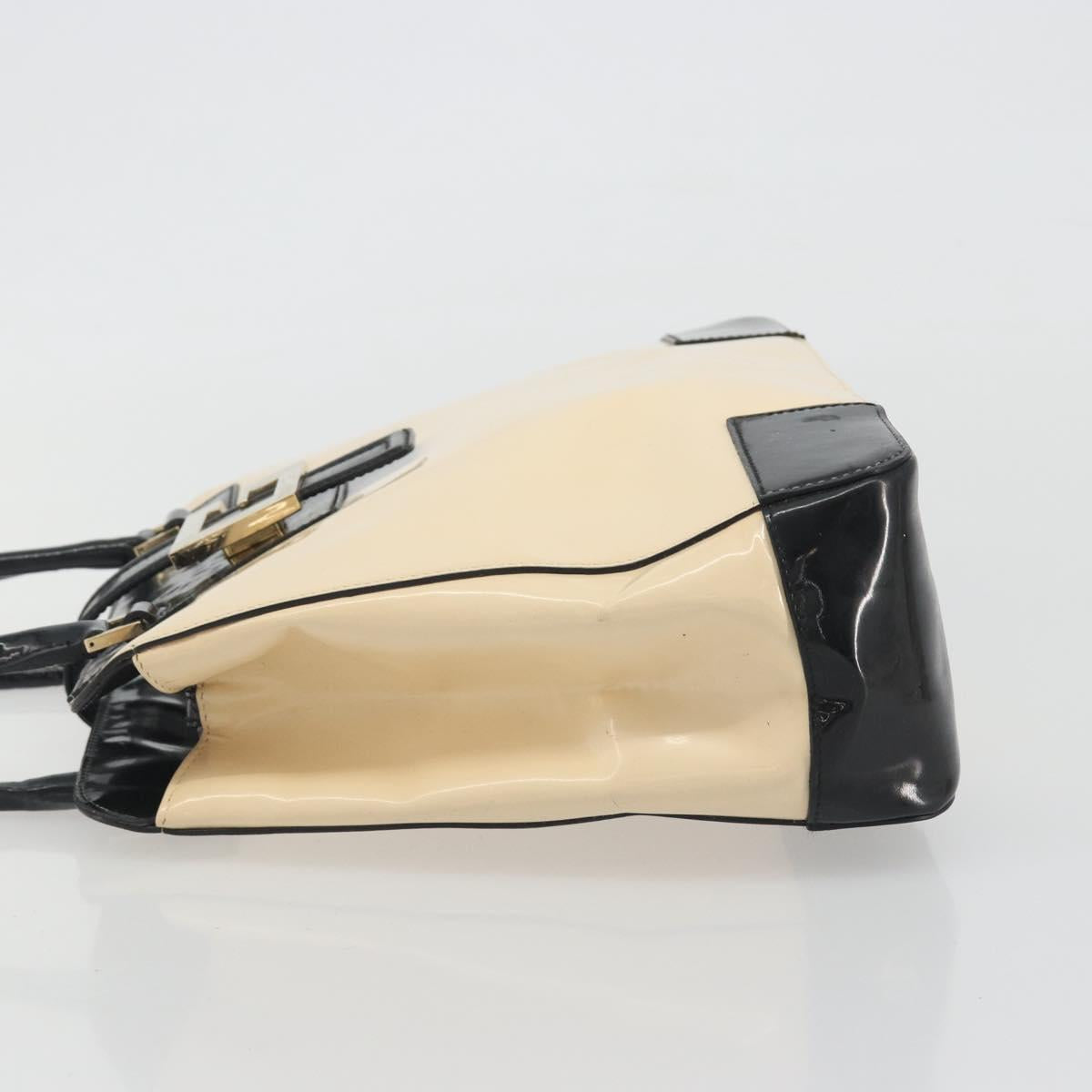 GUCCI Hand Bag Patent Beige Black 002 1103 Auth ep15459