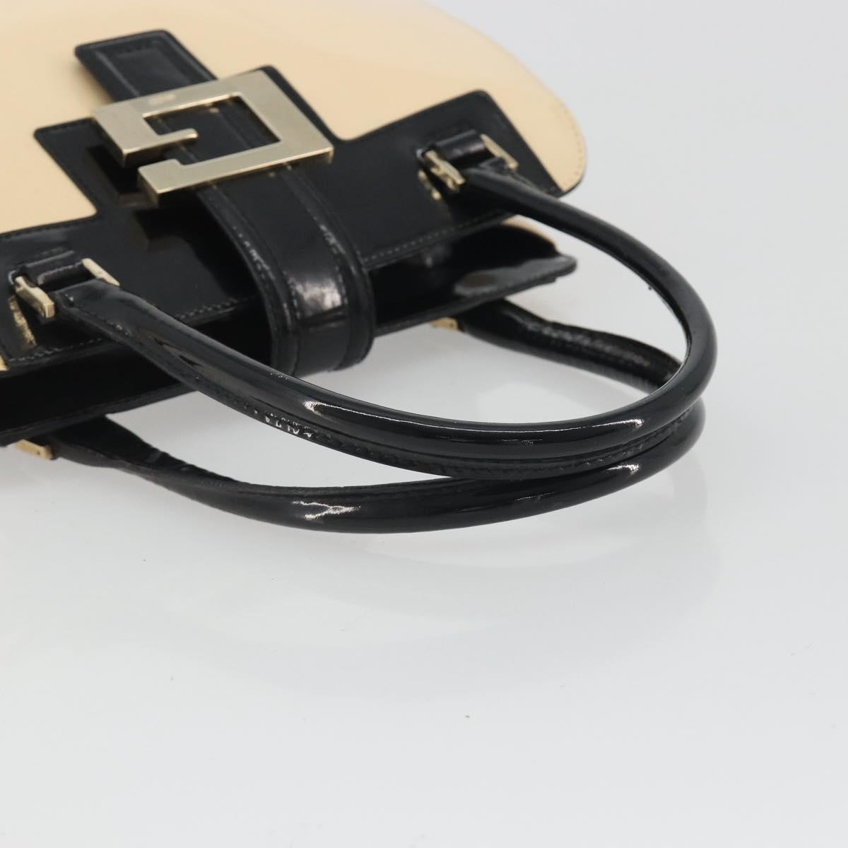 GUCCI Hand Bag Patent Beige Black 002 1103 Auth ep15459