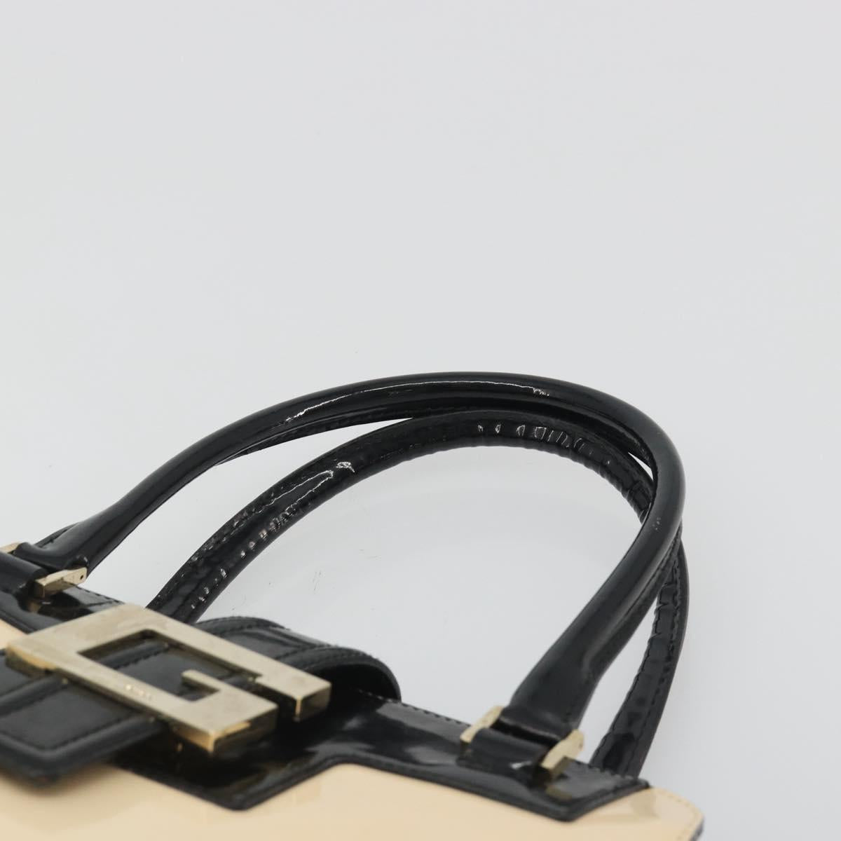 GUCCI Hand Bag Patent Beige Black 002 1103 Auth ep15459