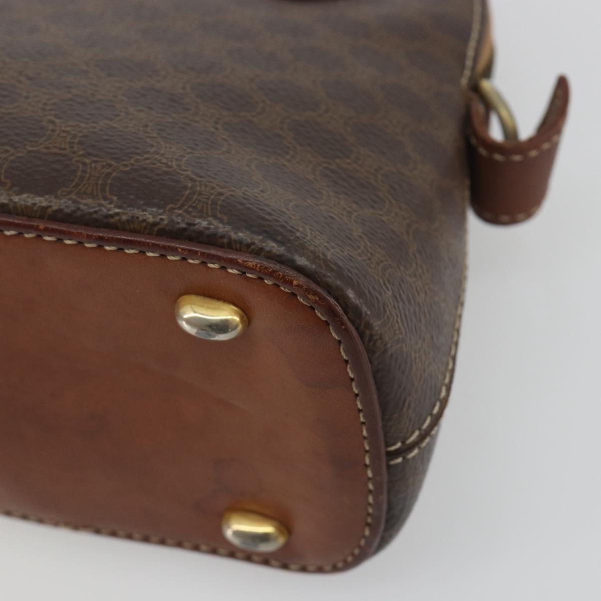 CELINE Macadam Hand Bag PVC Leather Brown Gold Tone Auth ep15461