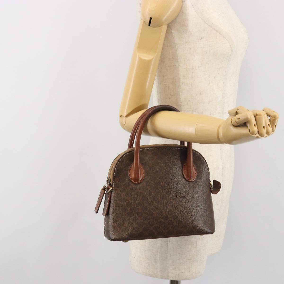 CELINE Macadam Hand Bag PVC Leather Brown Gold Tone Auth ep15461