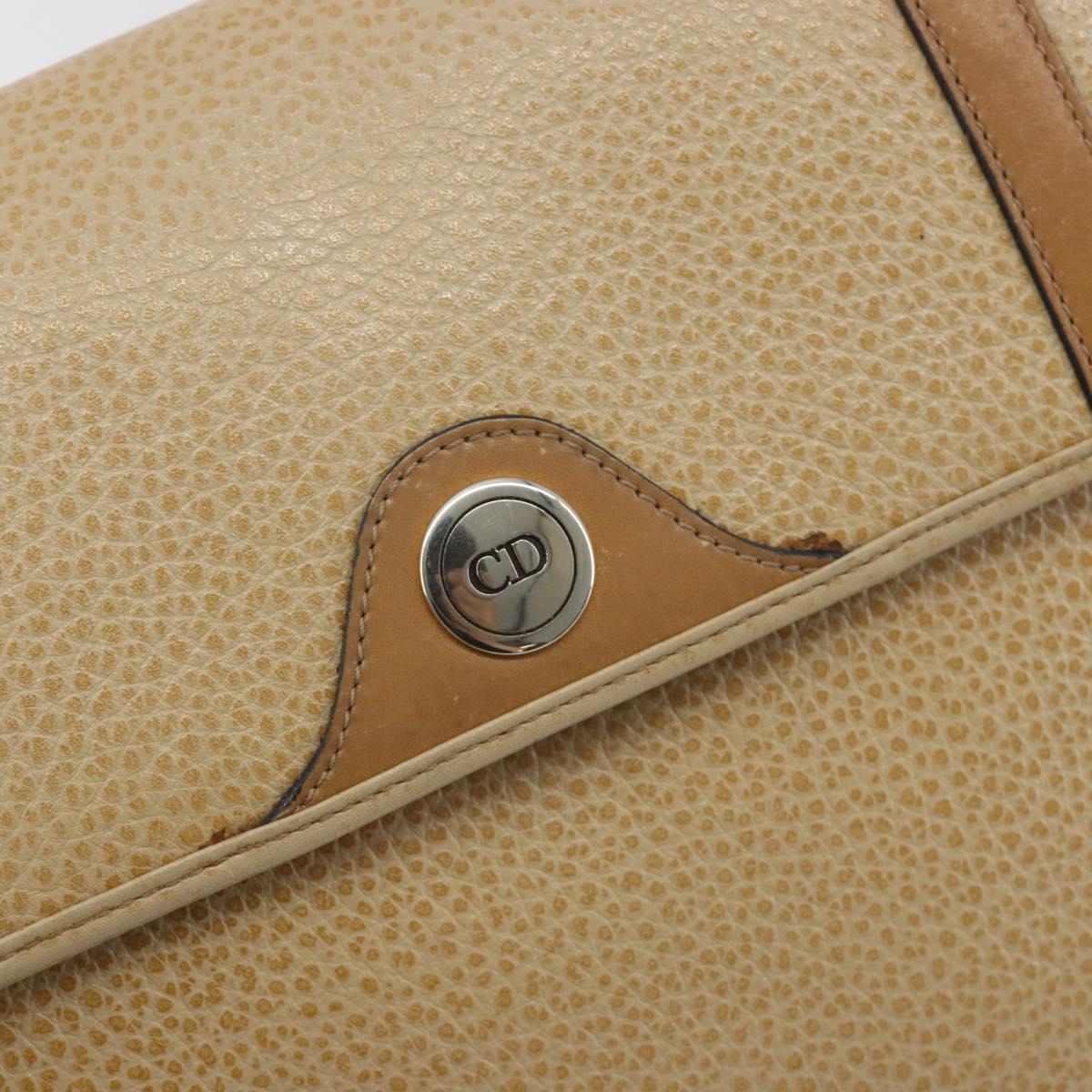 Christian Dior Shoulder Bag Leather Beige Gold Tone Auth ep15464