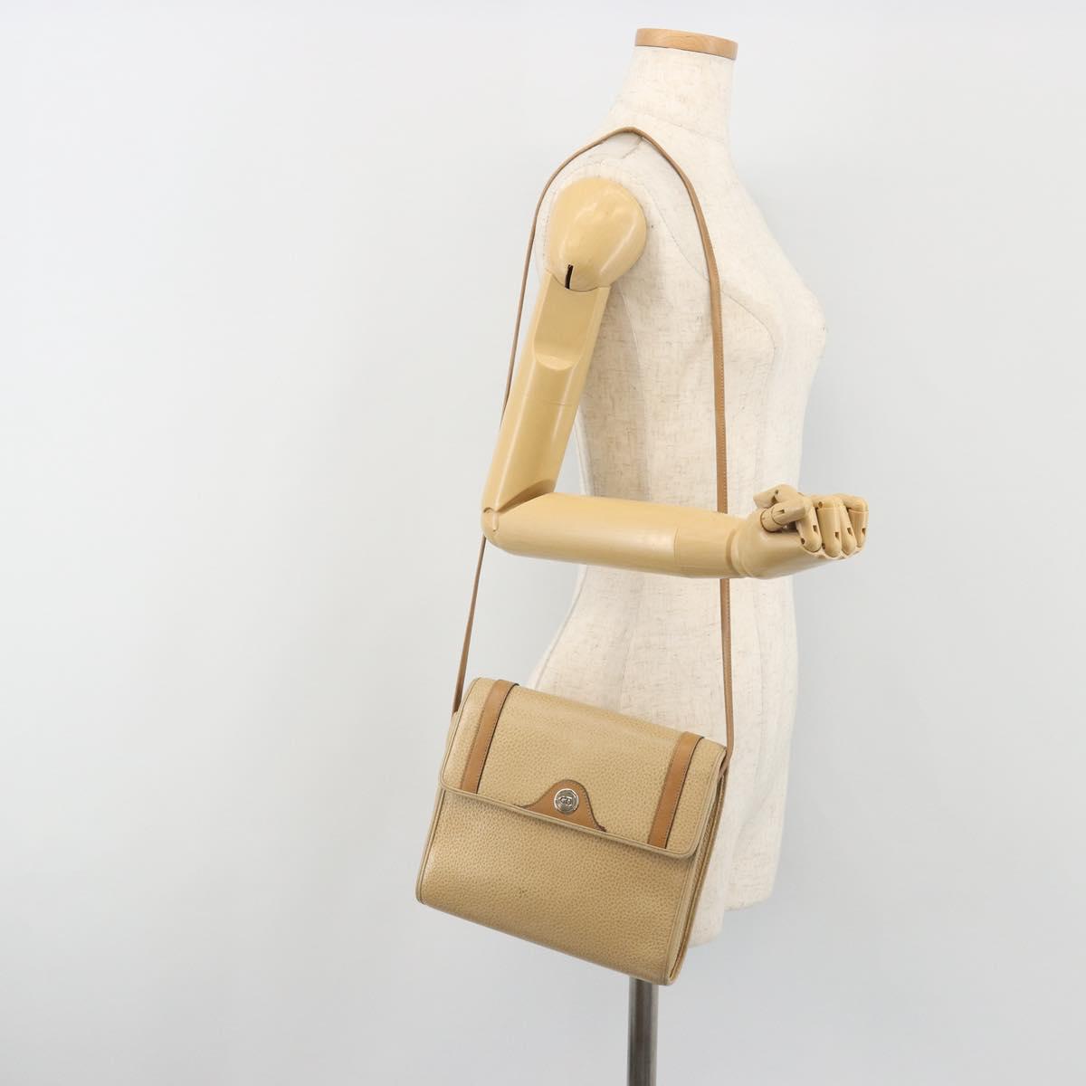 Christian Dior Shoulder Bag Leather Beige Gold Tone Auth ep15464