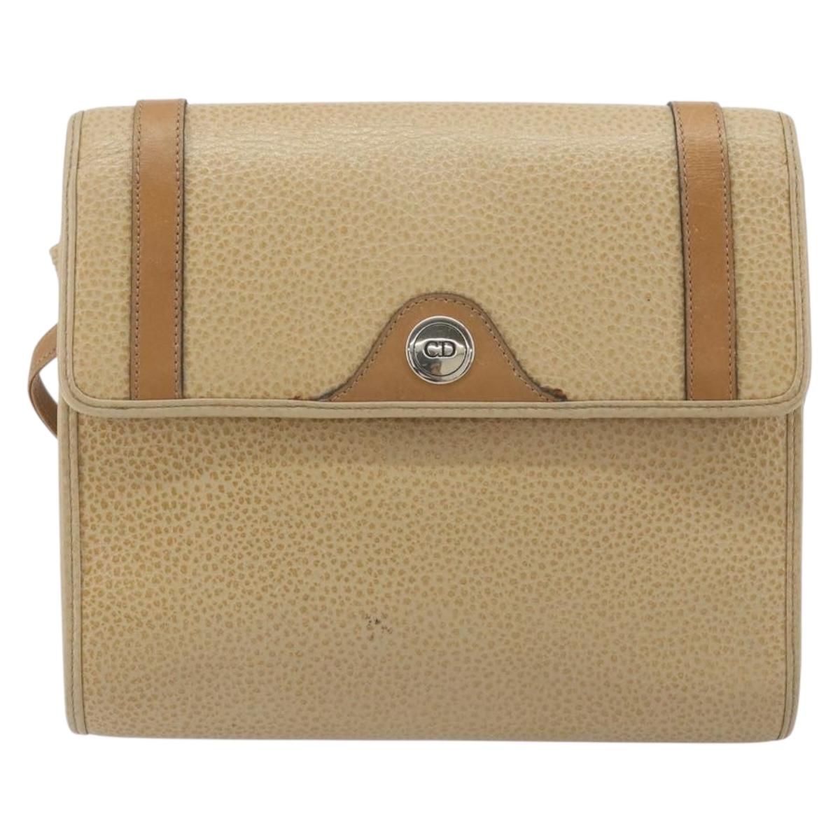 Christian Dior Shoulder Bag Leather Beige Gold Tone Auth ep15464