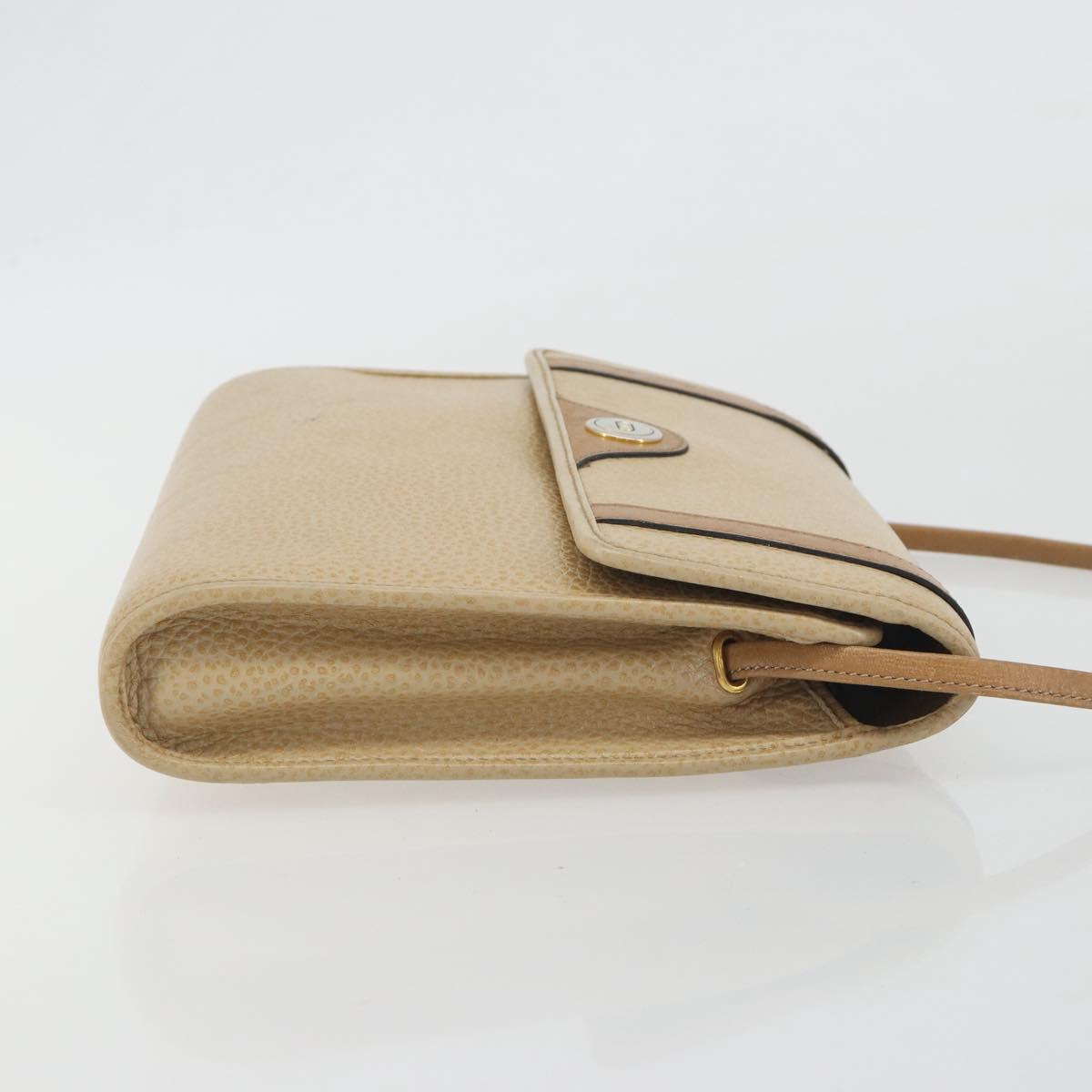 Christian Dior Shoulder Bag Leather Beige Gold Tone Auth ep15464