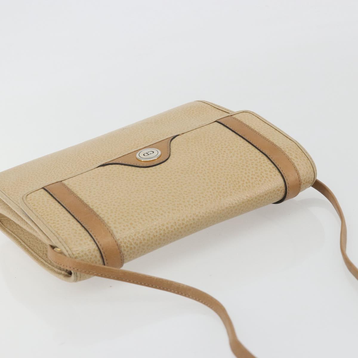 Christian Dior Shoulder Bag Leather Beige Gold Tone Auth ep15464