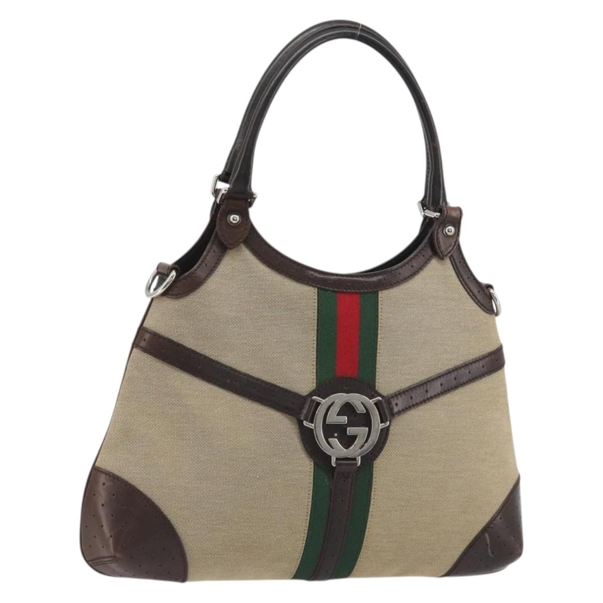 GUCCI Hand Bag Canvas Beige Silver 114875 Auth ep15468A