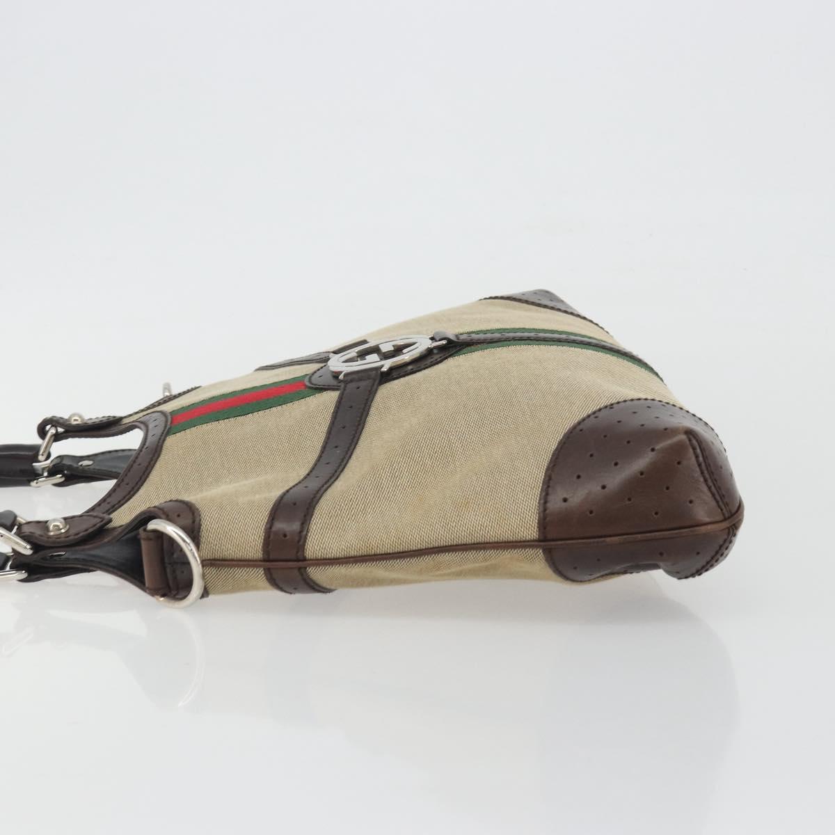 GUCCI Hand Bag Canvas Beige Silver 114875 Auth ep15468A