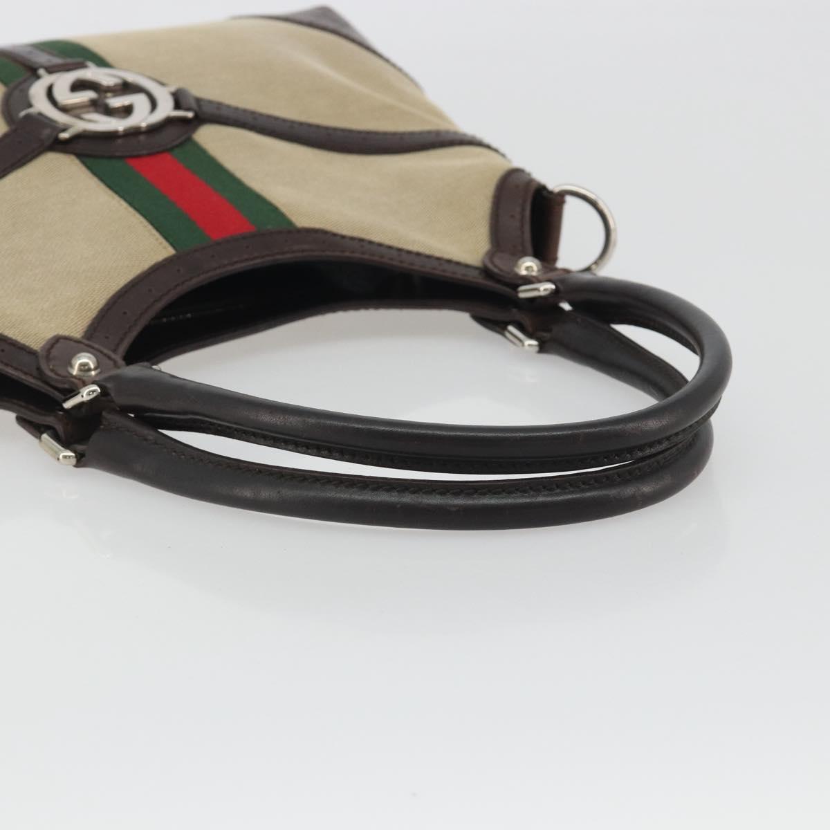 GUCCI Hand Bag Canvas Beige Silver 114875 Auth ep15468A