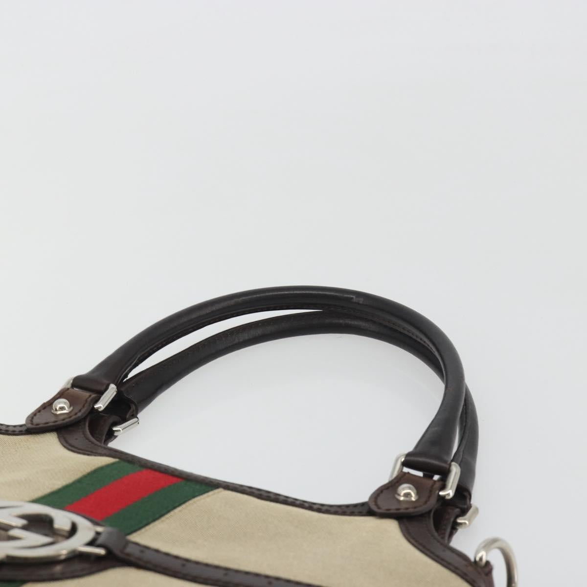 GUCCI Hand Bag Canvas Beige Silver 114875 Auth ep15468A