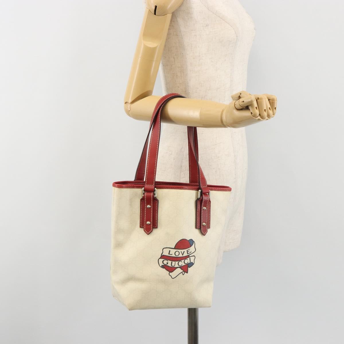 GUCCI GG Supreme Hand Bag PVC Leather Outlet White Red 257250 Auth ep15469