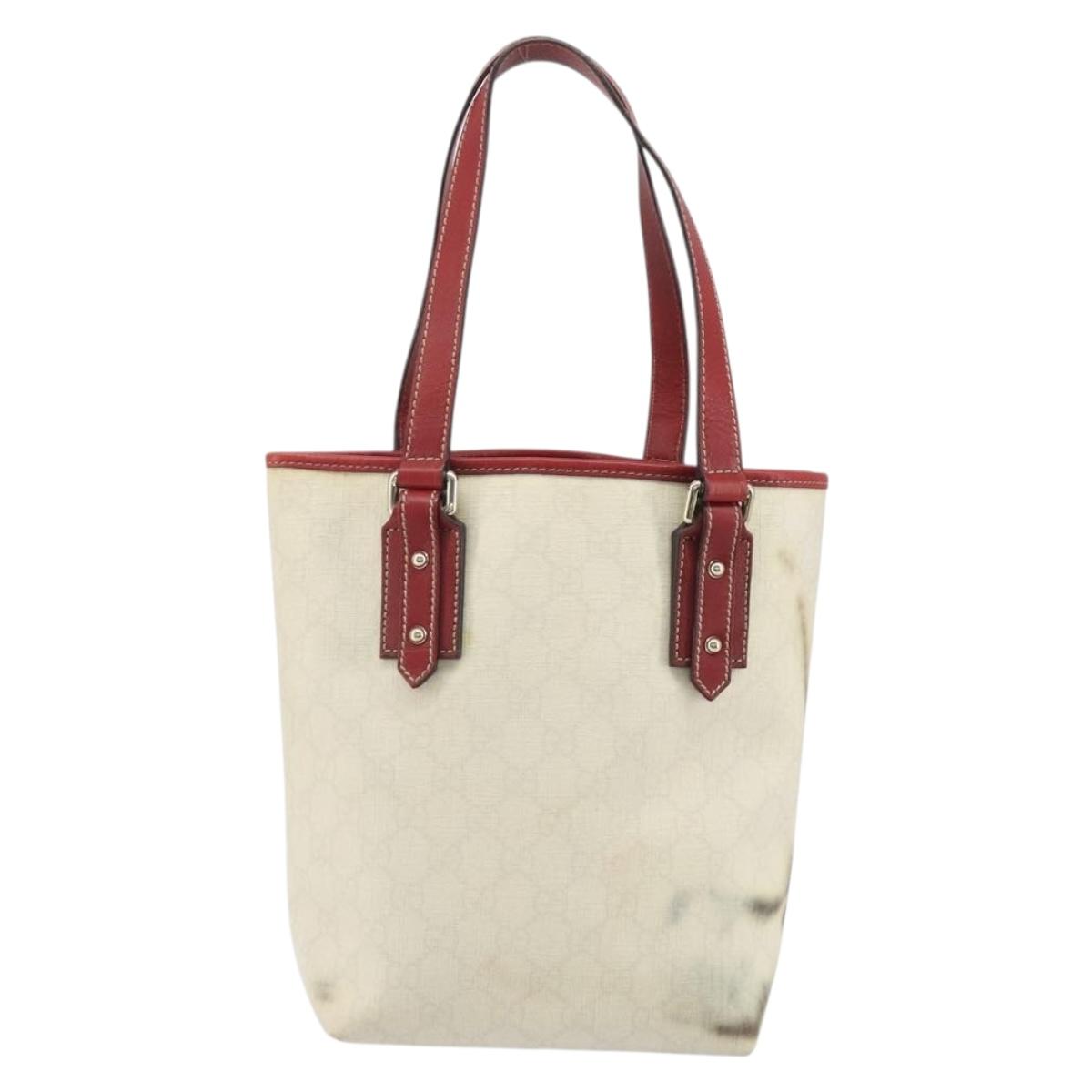 GUCCI GG Supreme Hand Bag PVC Leather Outlet White Red 257250 Auth ep15469