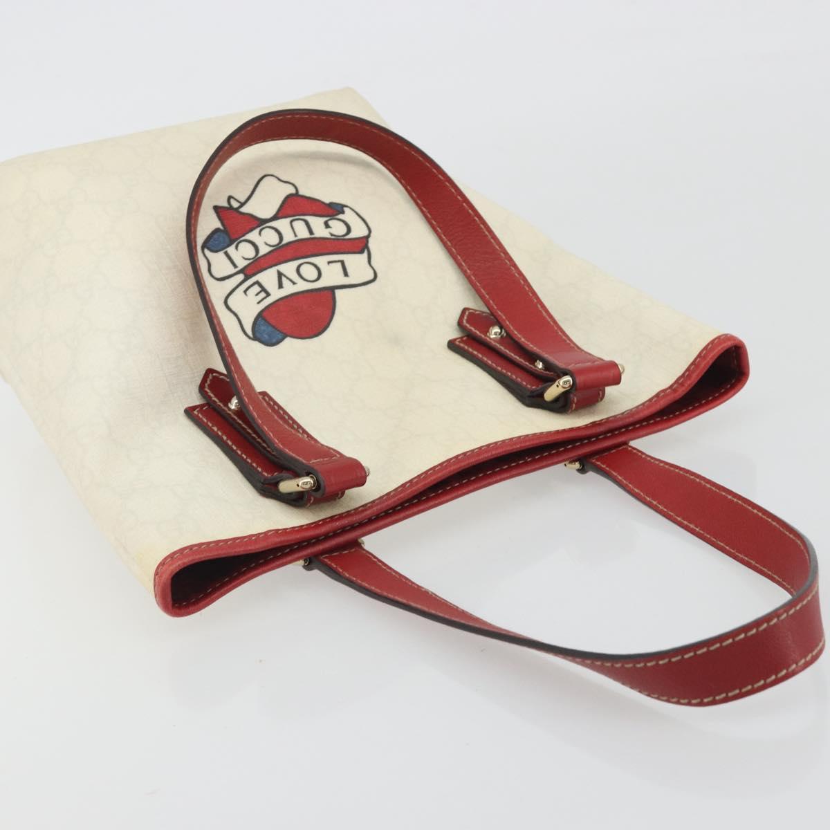 GUCCI GG Supreme Hand Bag PVC Leather Outlet White Red 257250 Auth ep15469
