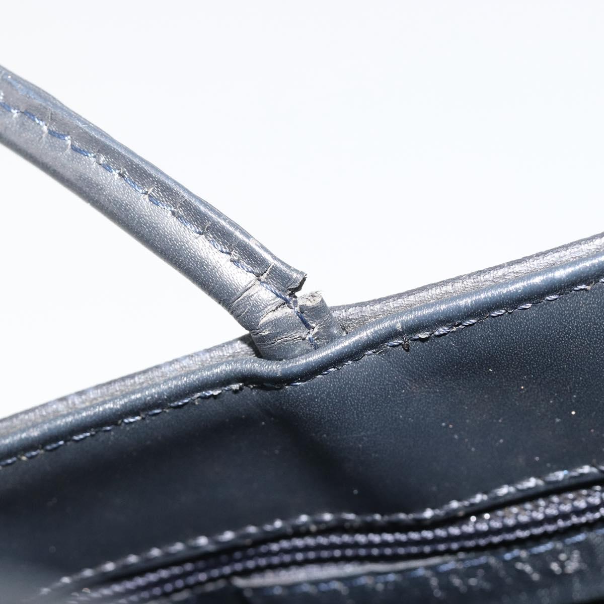 BURBERRY Nova Check Hand Bag PVC Leather Navy Silver Auth ep15470