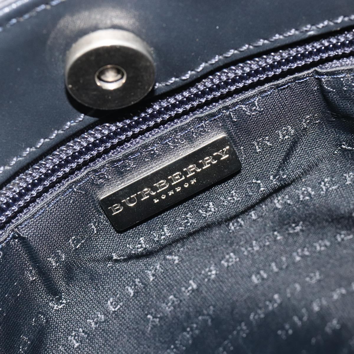 BURBERRY Nova Check Hand Bag PVC Leather Navy Silver Auth ep15470