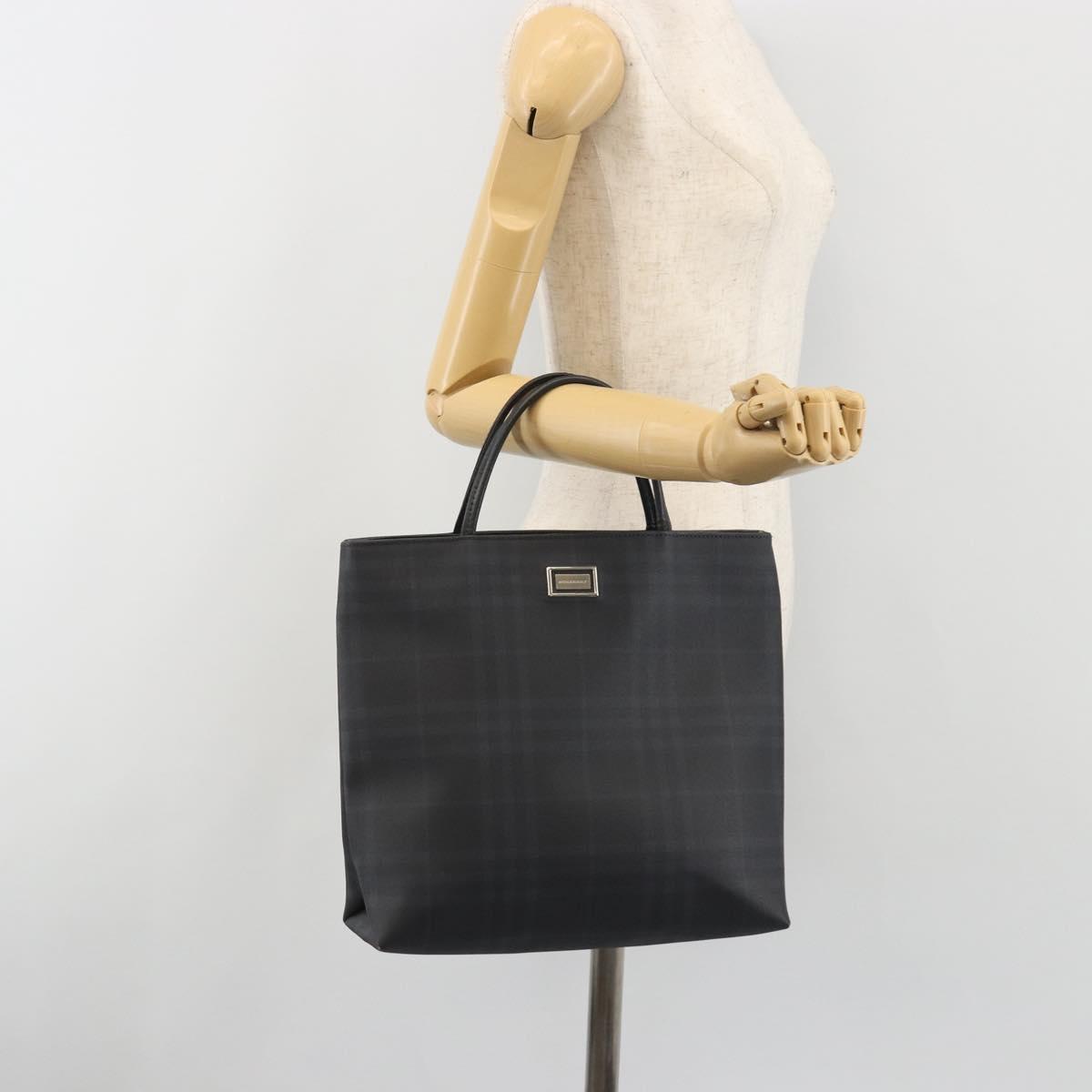 BURBERRY Nova Check Hand Bag PVC Leather Navy Silver Auth ep15470