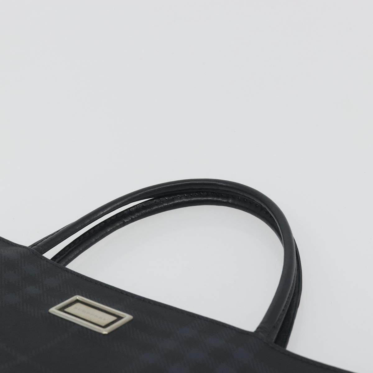 BURBERRY Nova Check Hand Bag PVC Leather Navy Silver Auth ep15470