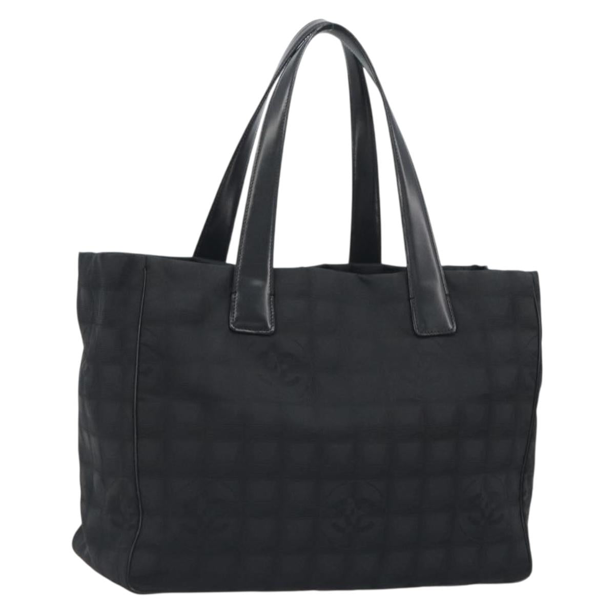 CHANEL New travel line Tote Bag Canvas Black Gold Tone CC Auth ep15472A