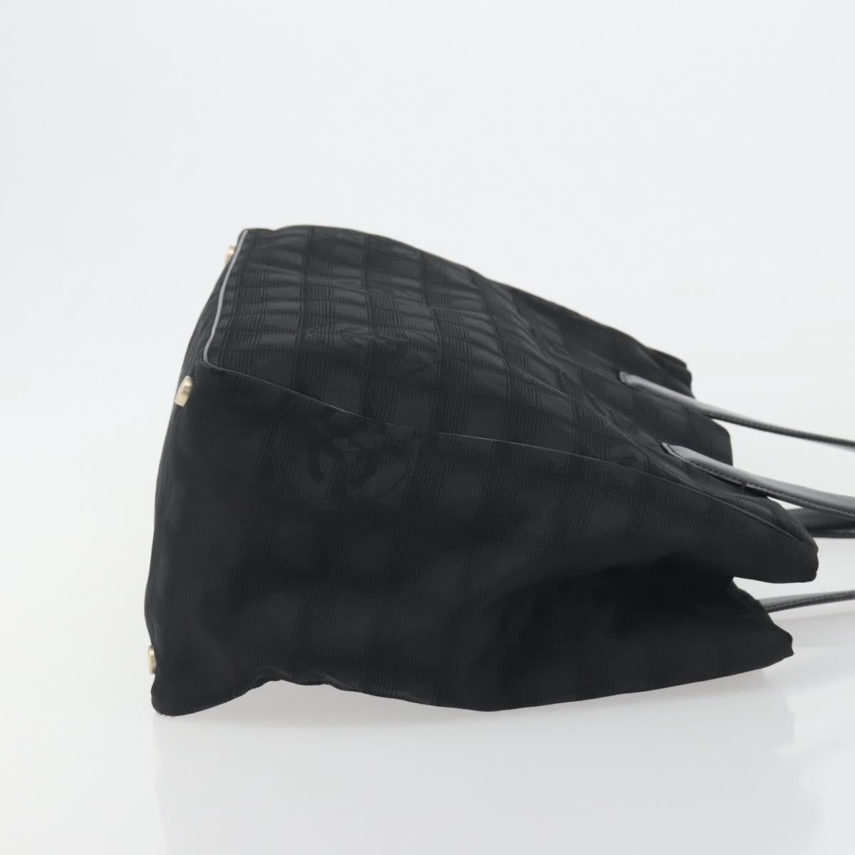 CHANEL New travel line Tote Bag Canvas Black Gold Tone CC Auth ep15472A