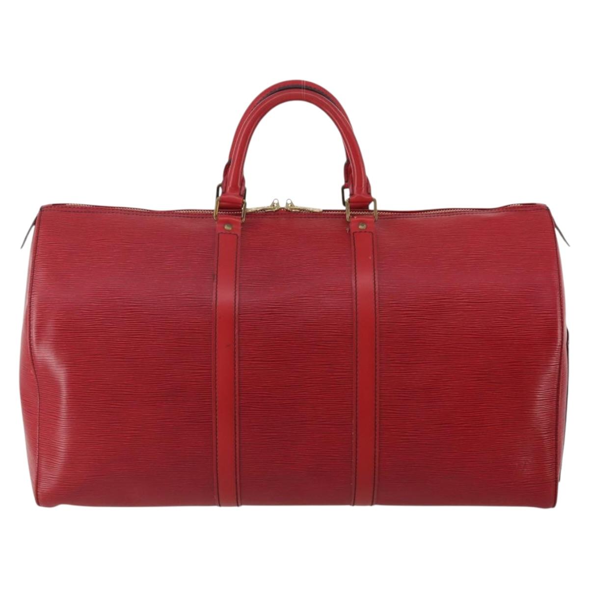 LOUIS VUITTON Epi Keepall 50 Boston Bag Red M42967 LV Auth ep15474