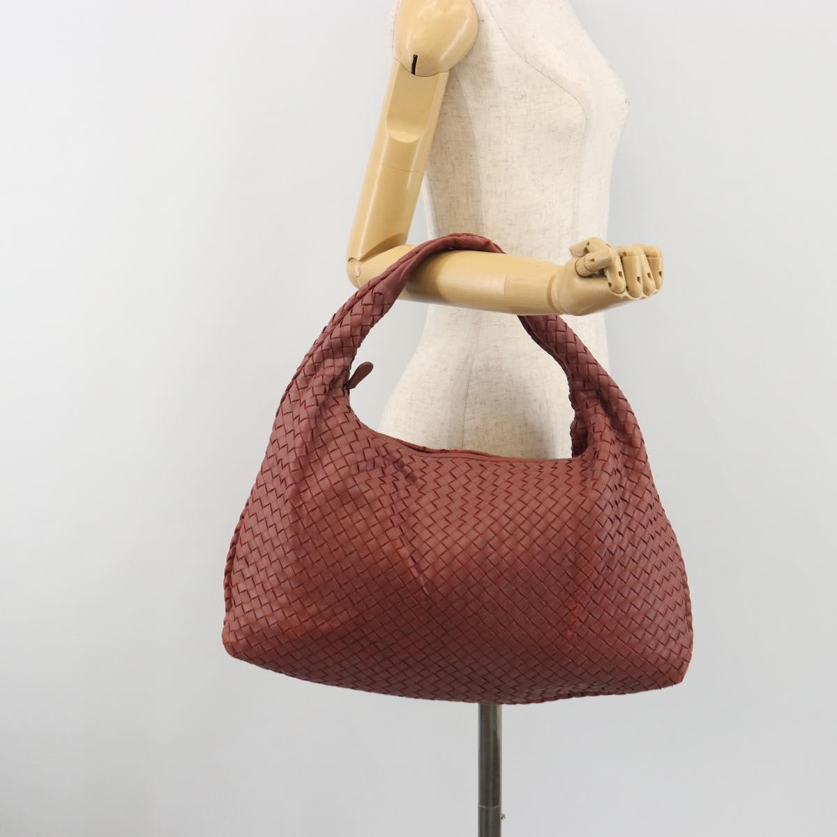 BOTTEGA VENETA INTRECCIATO Hobo Shoulder Bag Leather Pink Silver Auth ep15476A