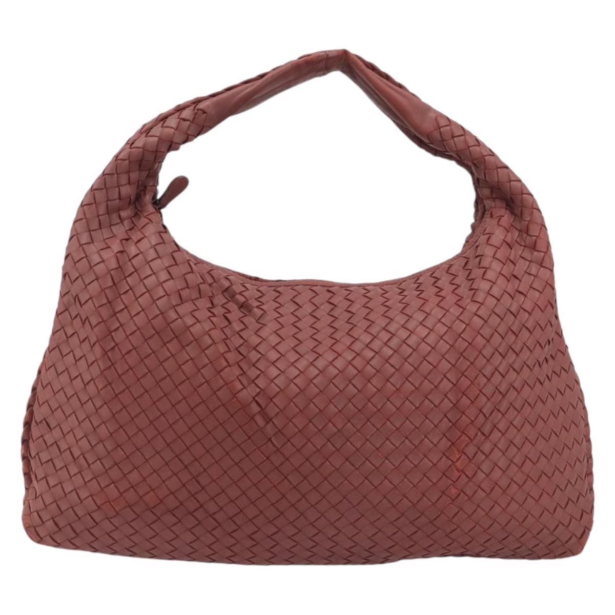 BOTTEGA VENETA INTRECCIATO Hobo Shoulder Bag Leather Pink Silver Auth ep15476A