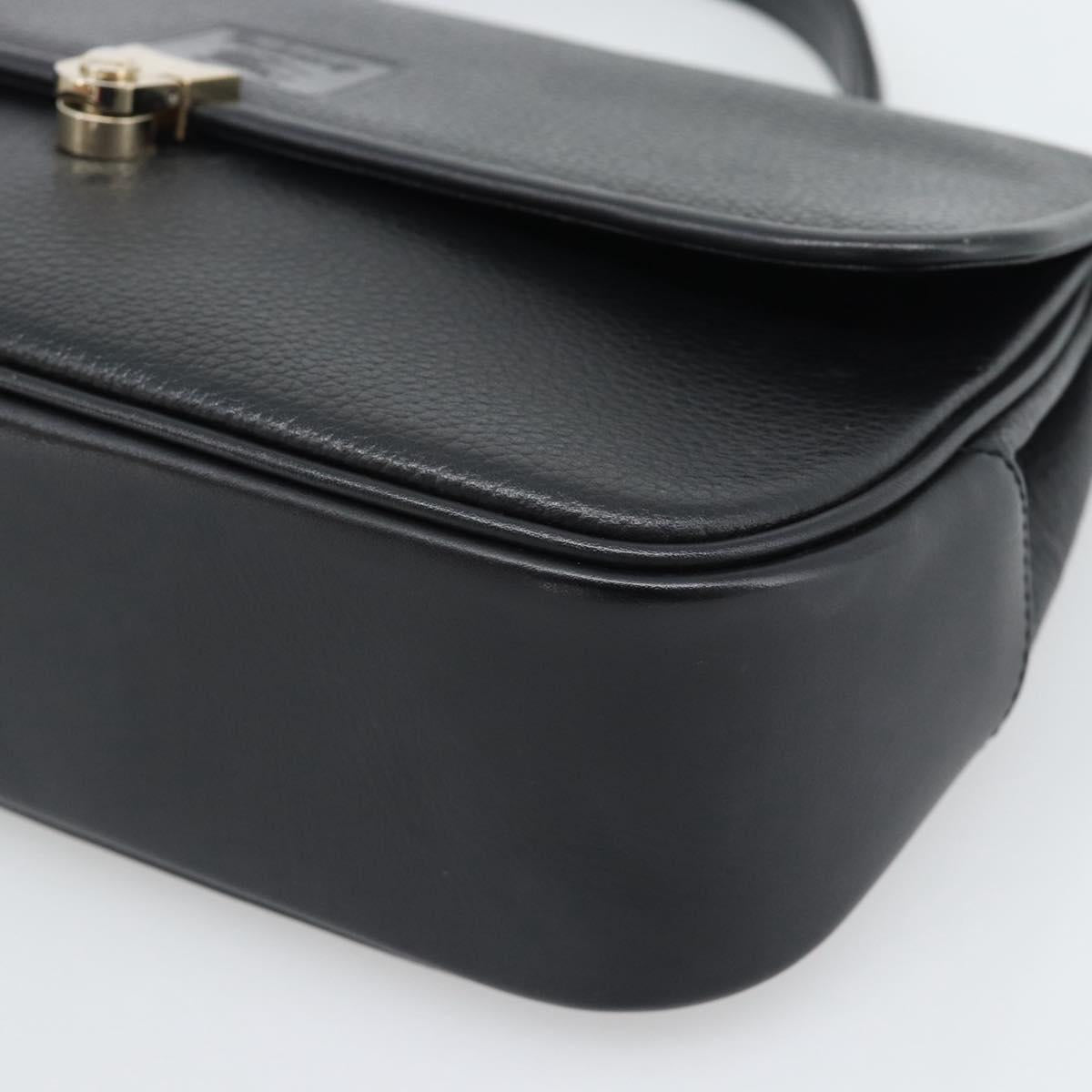 Burberrys Hand Bag Leather Black Gold Tone Auth ep15478