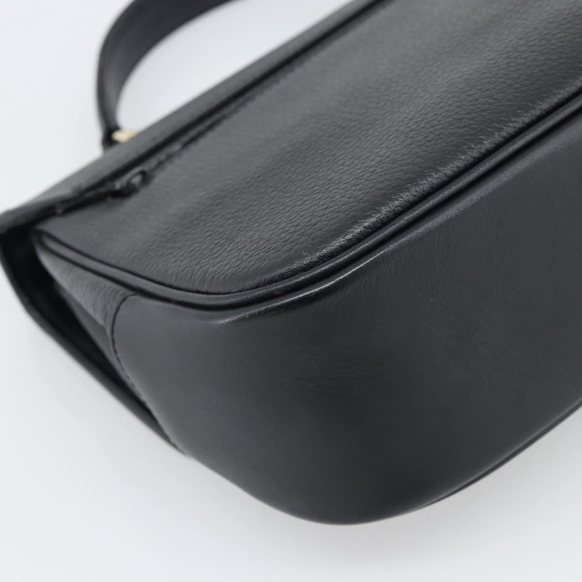 Burberrys Hand Bag Leather Black Gold Tone Auth ep15478