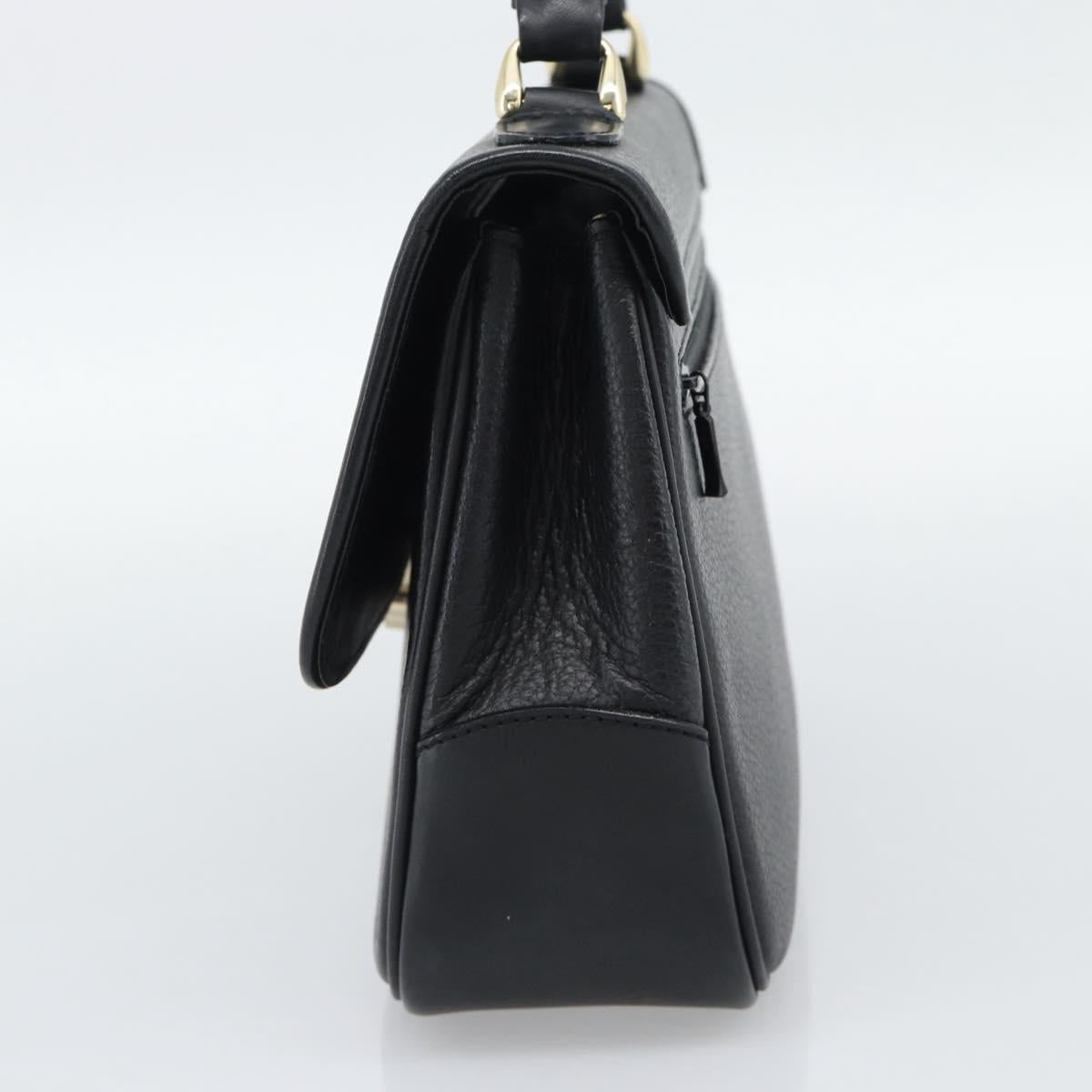 Burberrys Hand Bag Leather Black Gold Tone Auth ep15478