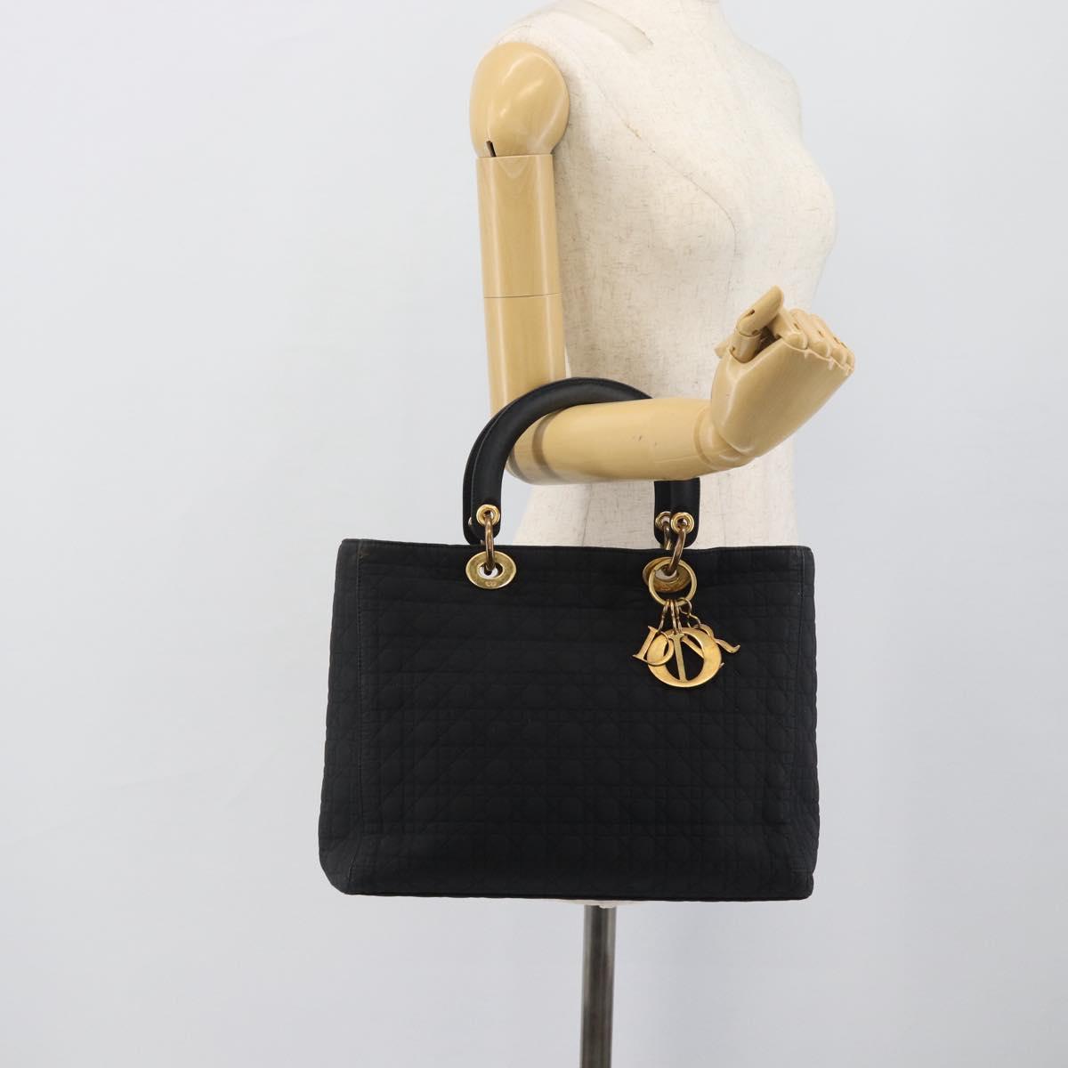 Christian Dior Canage Hand Bag Canvas Black Gold Tone Auth ep15480