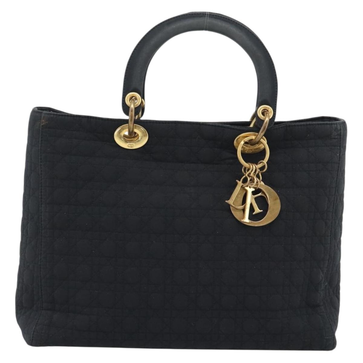 Christian Dior Canage Hand Bag Canvas Black Gold Tone Auth ep15480