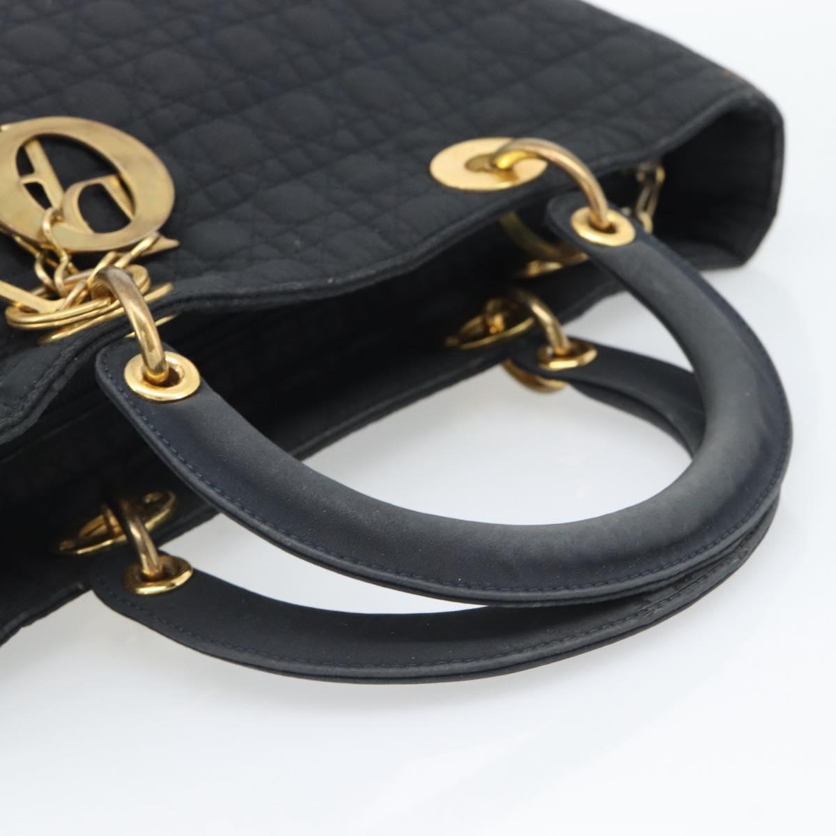 Christian Dior Canage Hand Bag Canvas Black Gold Tone Auth ep15480