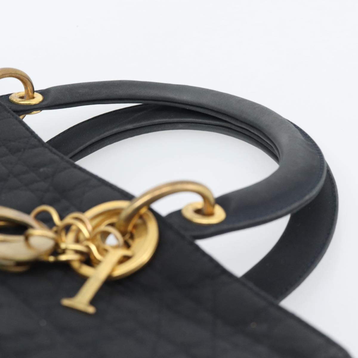Christian Dior Canage Hand Bag Canvas Black Gold Tone Auth ep15480