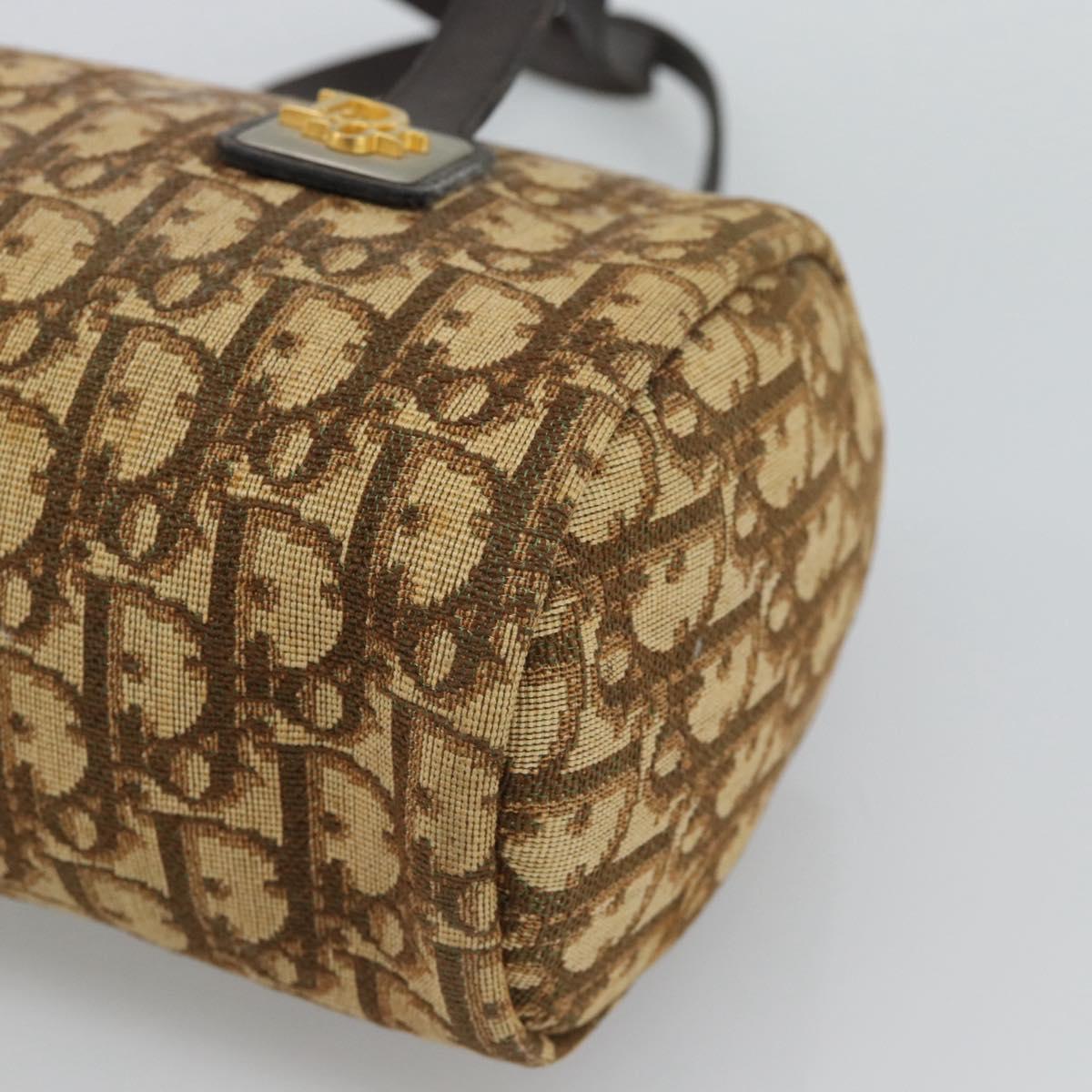 Christian Dior Trotter Canvas Hand Bag Beige Gold Tone Auth ep15481