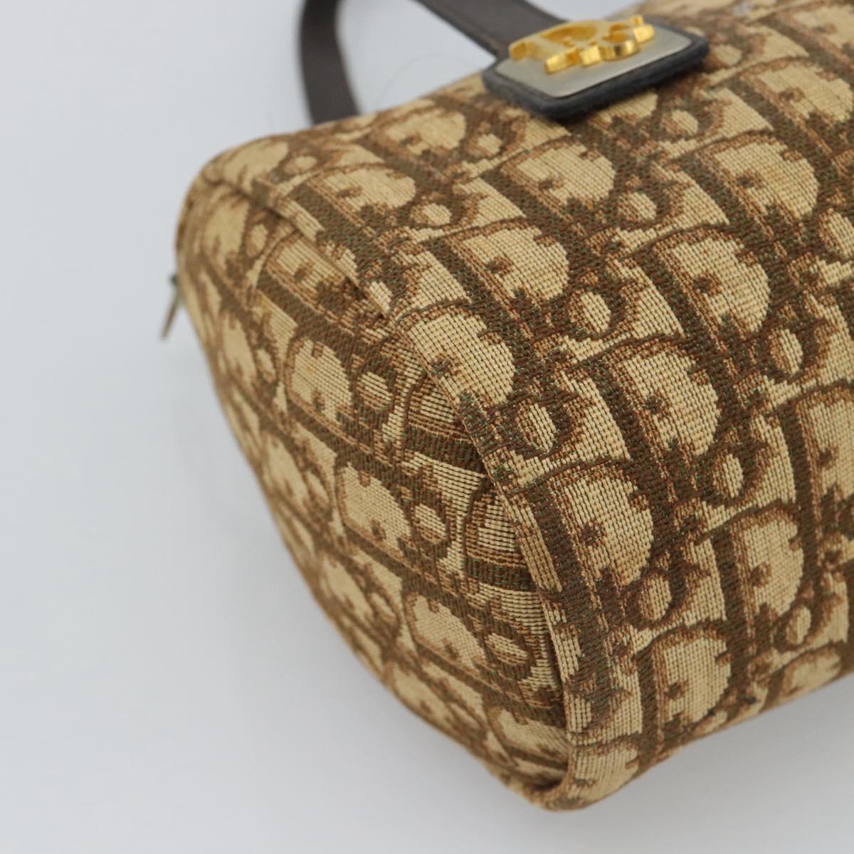 Christian Dior Trotter Canvas Hand Bag Beige Gold Tone Auth ep15481