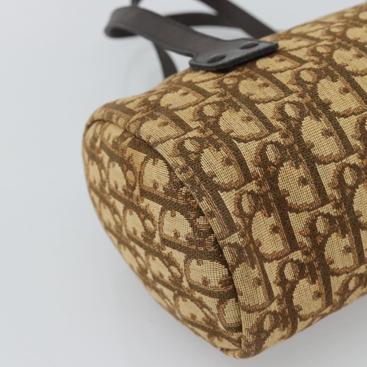 Christian Dior Trotter Canvas Hand Bag Beige Gold Tone Auth ep15481