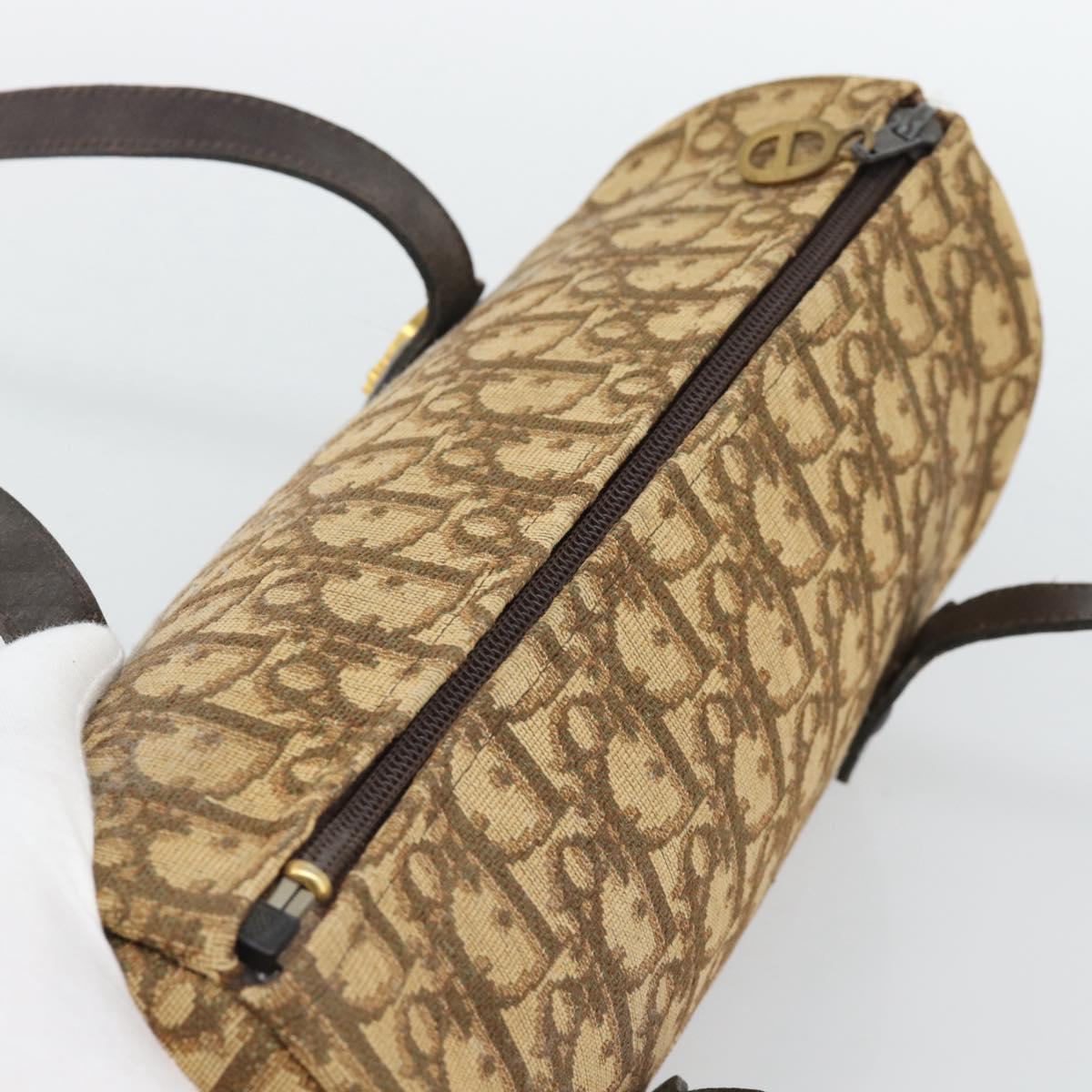 Christian Dior Trotter Canvas Hand Bag Beige Gold Tone Auth ep15481