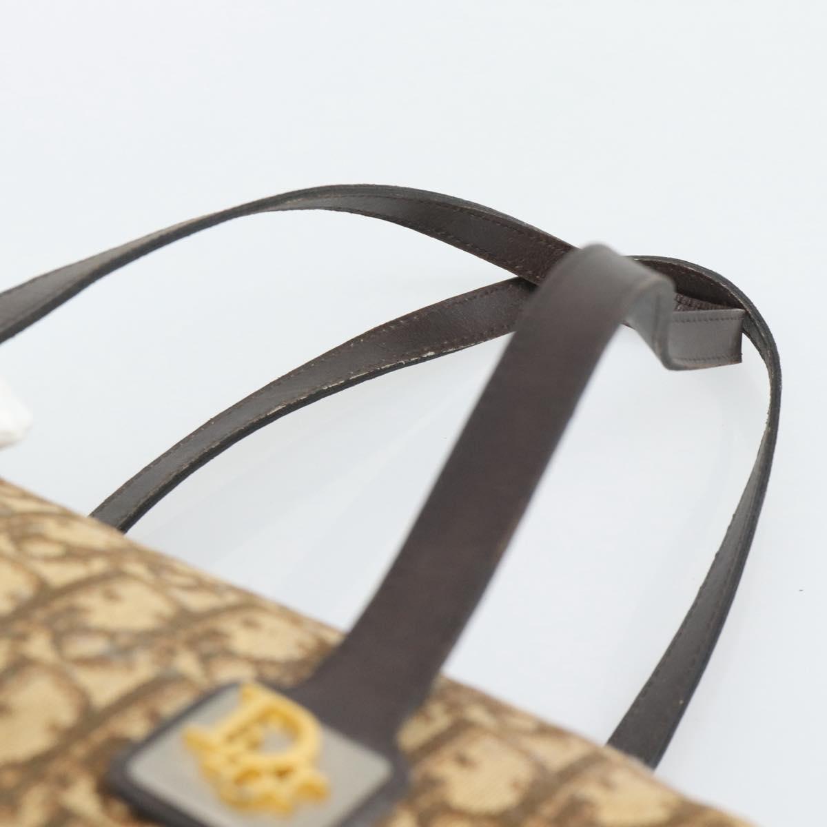 Christian Dior Trotter Canvas Hand Bag Beige Gold Tone Auth ep15481