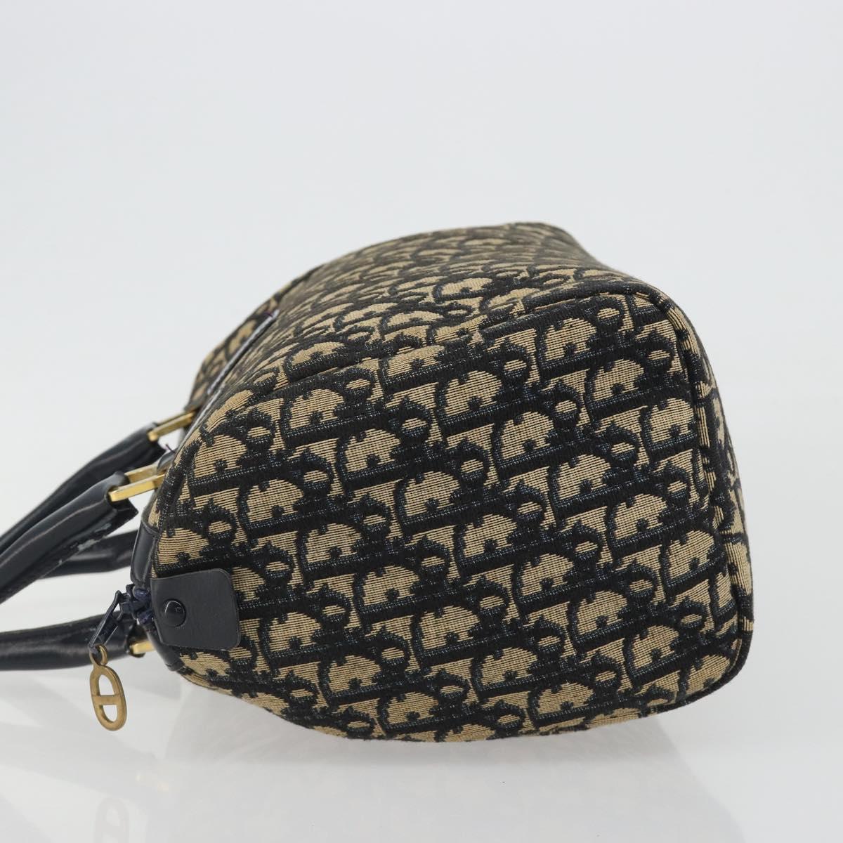 Christian Dior Trotter Canvas Mini Boston Bag Navy Gold Tone Auth ep15486