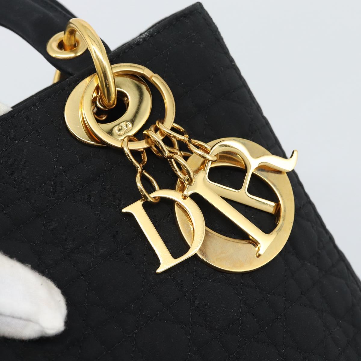 Christian Dior Canage Hand Bag Canvas Black Gold Tone Auth ep15489