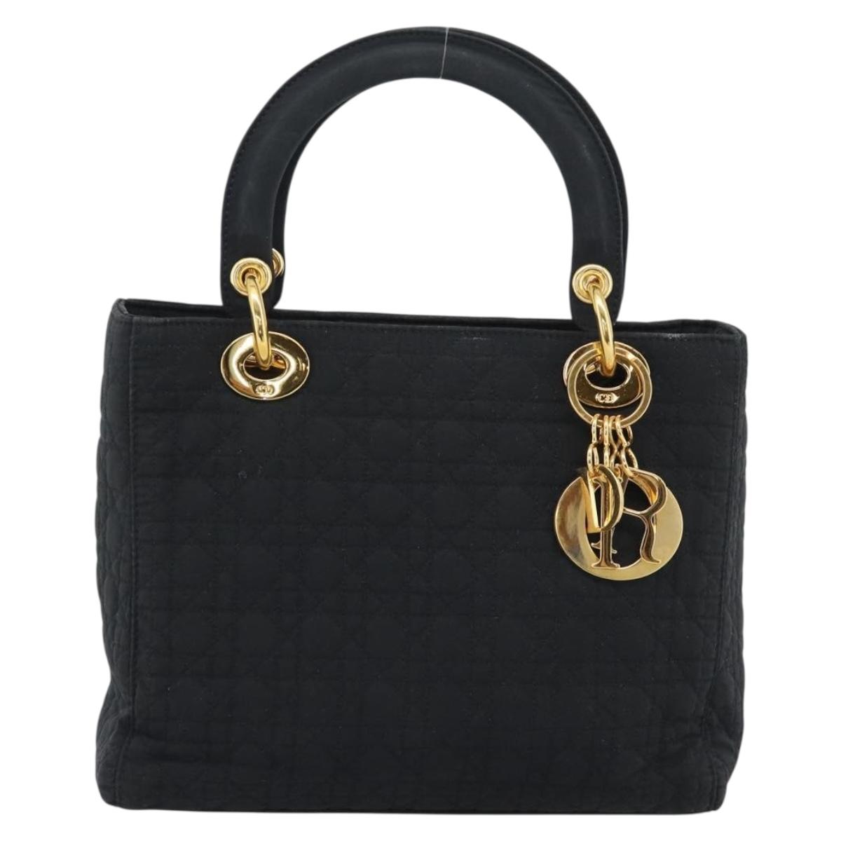 Christian Dior Canage Hand Bag Canvas Black Gold Tone Auth ep15489
