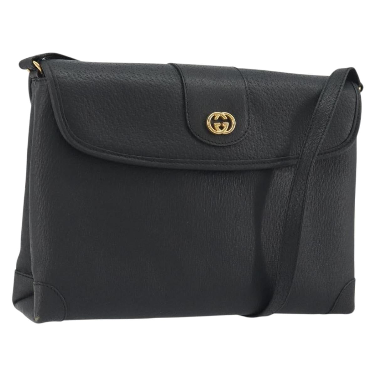 GUCCI Shoulder Bag Leather Black Gold Tone 001 14 5364 Auth ep15490