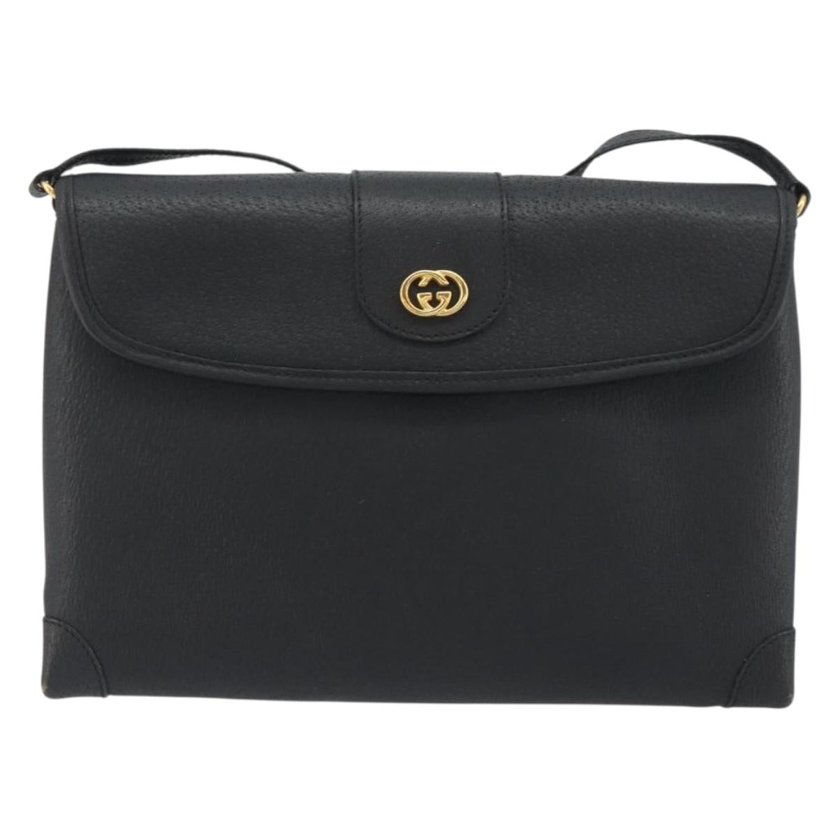 GUCCI Shoulder Bag Leather Black Gold Tone 001 14 5364 Auth ep15490